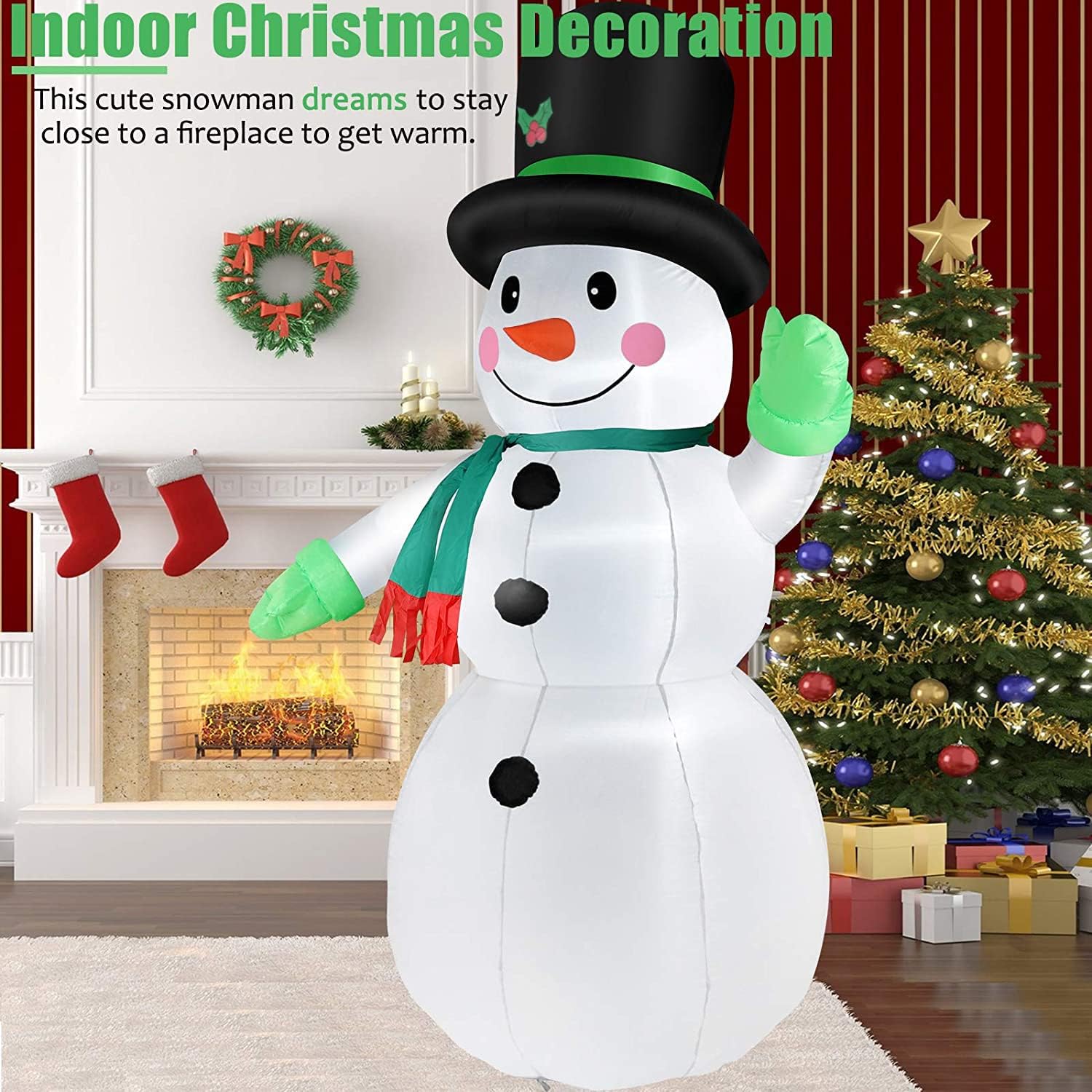 7 FT Christmas Inflatables Snowman Outdoor Yard Decorations, Christmas Blow up Snow Man with LED Lights & Black Hat