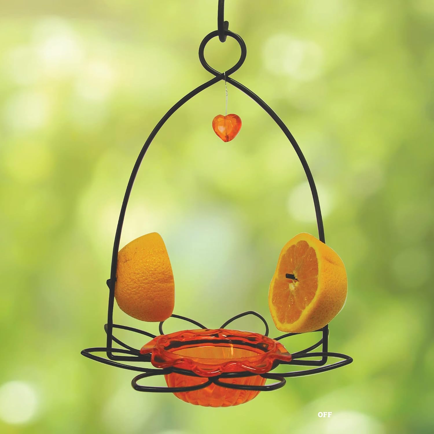 Birds Choice Flower-Shaped Oriole Feeder for Jelly & Oranges | 3oz, Orange | Removable Cup and Fruit Pegs with Heart Ornament, Sturdy for Garden and Backyard, Orange Finish