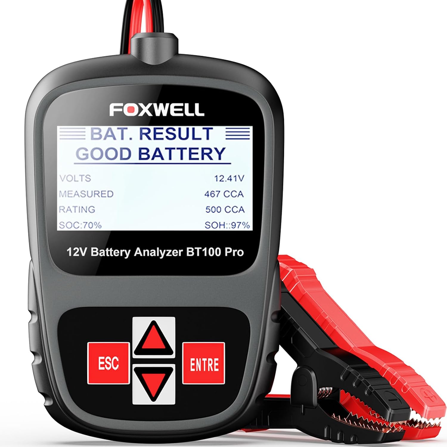 FOXWELL BT100 PRO Car Battery Tester, 12V, 100-1100 CCA Load Tester | Battery Health Tester, Save Last Test, 99.6% Accuracy, SOH/SOC/CCA