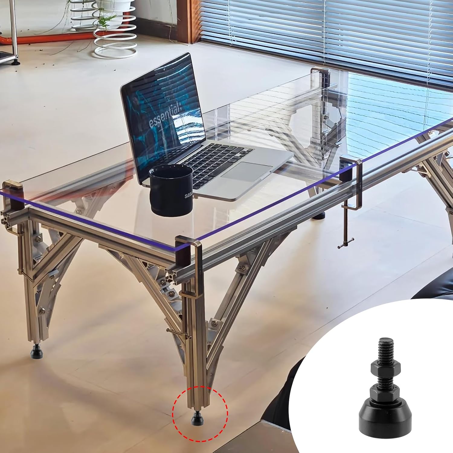 Antrader 4Pcs M8 x 2 Inch Steel Adjustable Leveling Feet,2 Inch Nylon Base | Reinforced Articulated Foot Cups for Furniture & Equipment,Anti-slip Dotted Rubber Base,Reduce Vibration & Protect Floors
