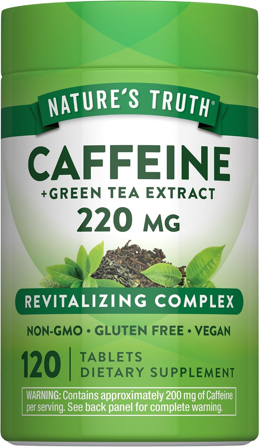 Nature's Truth Caffeine Pills | 220mg | 120 Count | With Green Tea Extract | Vegan, Non-GMO & Gluten Free Supplement | Vegan