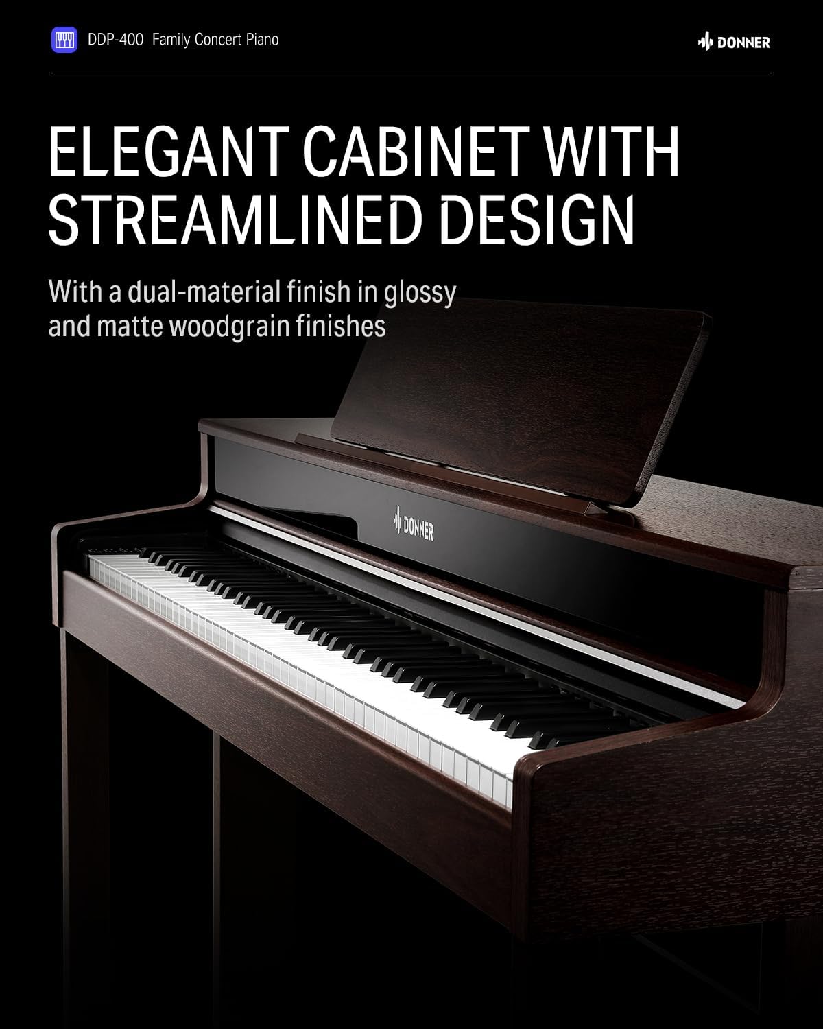 Donner DDP-300 Digital Piano with 88 Graded Hammer Action Weighted Keys, Record, Bluetooth, 10 Voices, 4 Reverb, Speakers