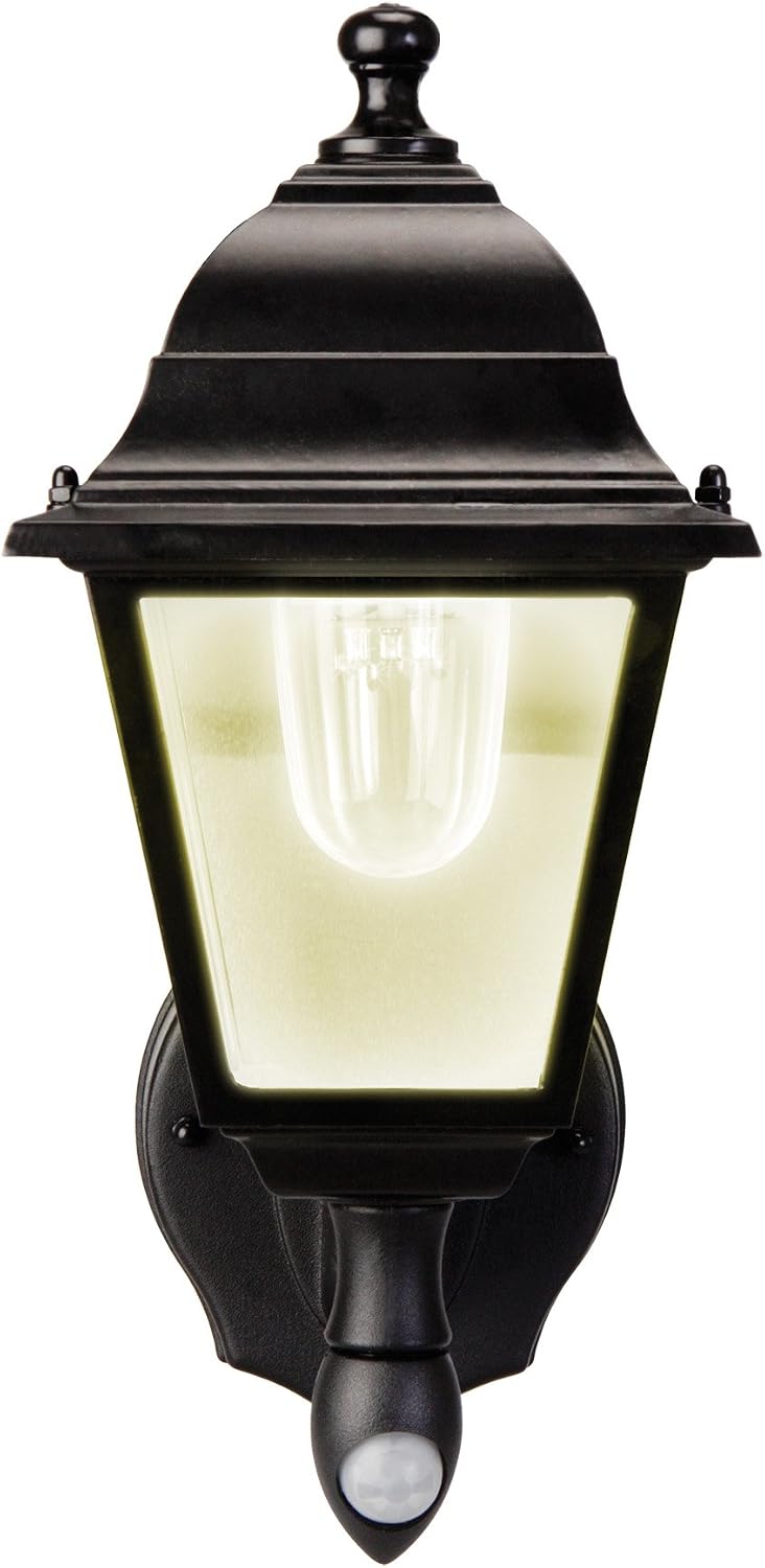 Maxsa 44219 Premium Wireless Battery-Powered Motion-Activated Decorative Outdoor Wall Sconce Lighting Fixture, Cool White LED, Metal Housing, Black