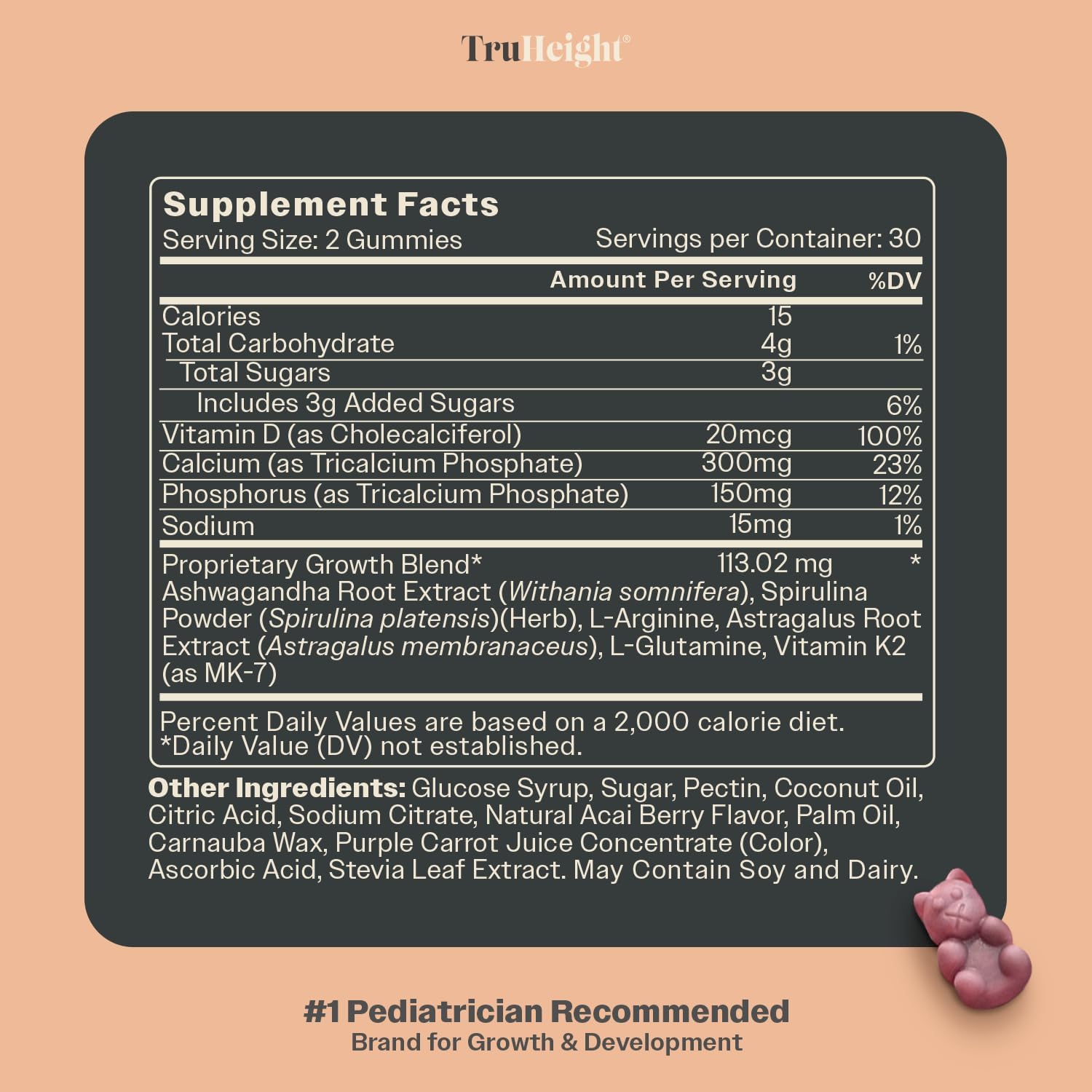 TruHeight Growth Gummies (Watermelon) Tall Nutrition for Natural Growth Supplement for Kids & Teens - Vitamin D, K, Calcium & Ashwagandha
