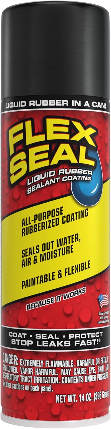 Flex Seal, 14 oz, 2-Pack, Black, Stop Leaks Instantly, Waterproof Rubber Spray On Sealant Coating, Perfect for Gutters, Wood, RV, Campers, Roof Repair, Skylights, Windows, and More