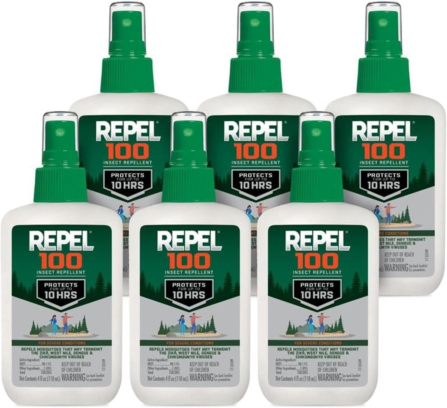 Repel 100 Mosquito & Insect Repellent 4 Oz, 98% DEET, 6 Pack | Repels Mosquitoes, Ticks, Gnats, Biting Flies, Chiggers & Fleas, Lasts Up To 10 Hours