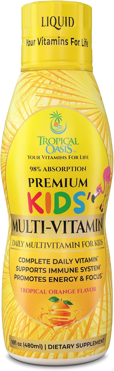 Premium Liquid Multivitamin For Kids | Sugar Free Kids Vitamins | 100% DV of 14 Vitamins for Kids | Multivitamin for Children Ages 4+ | Great Tasting, Non-GMO, Max 98% Absorption Rate- 16 oz, 32 Serv