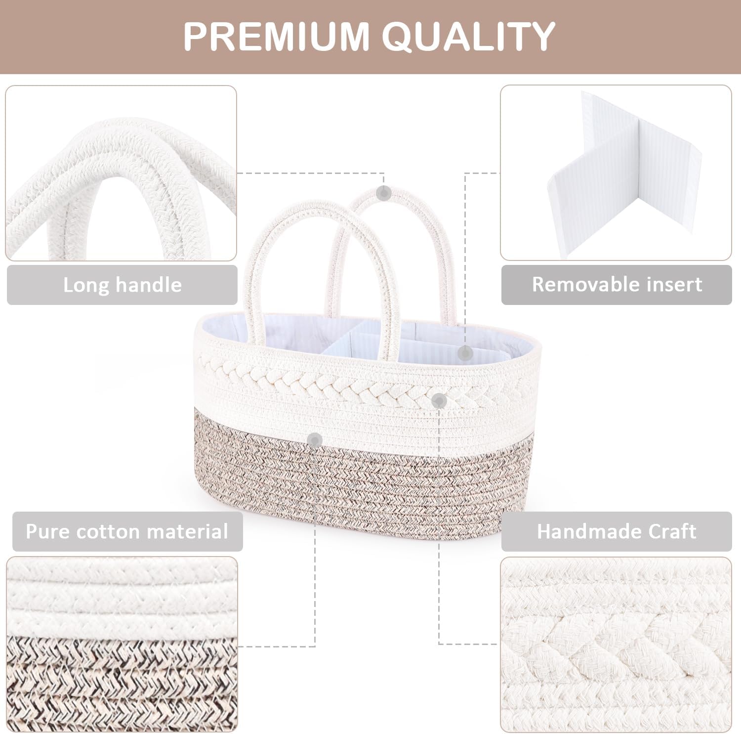 ABenkle Baby Diaper Caddy, Nursery Storage Bin and Car Organizer for Diapers and Baby Wipes, Cotton Rope Diaper Basket Caddy