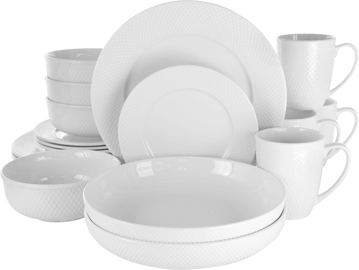 Elama White Porcelain Dish Dinnerware Set, 18 Piece, Newman