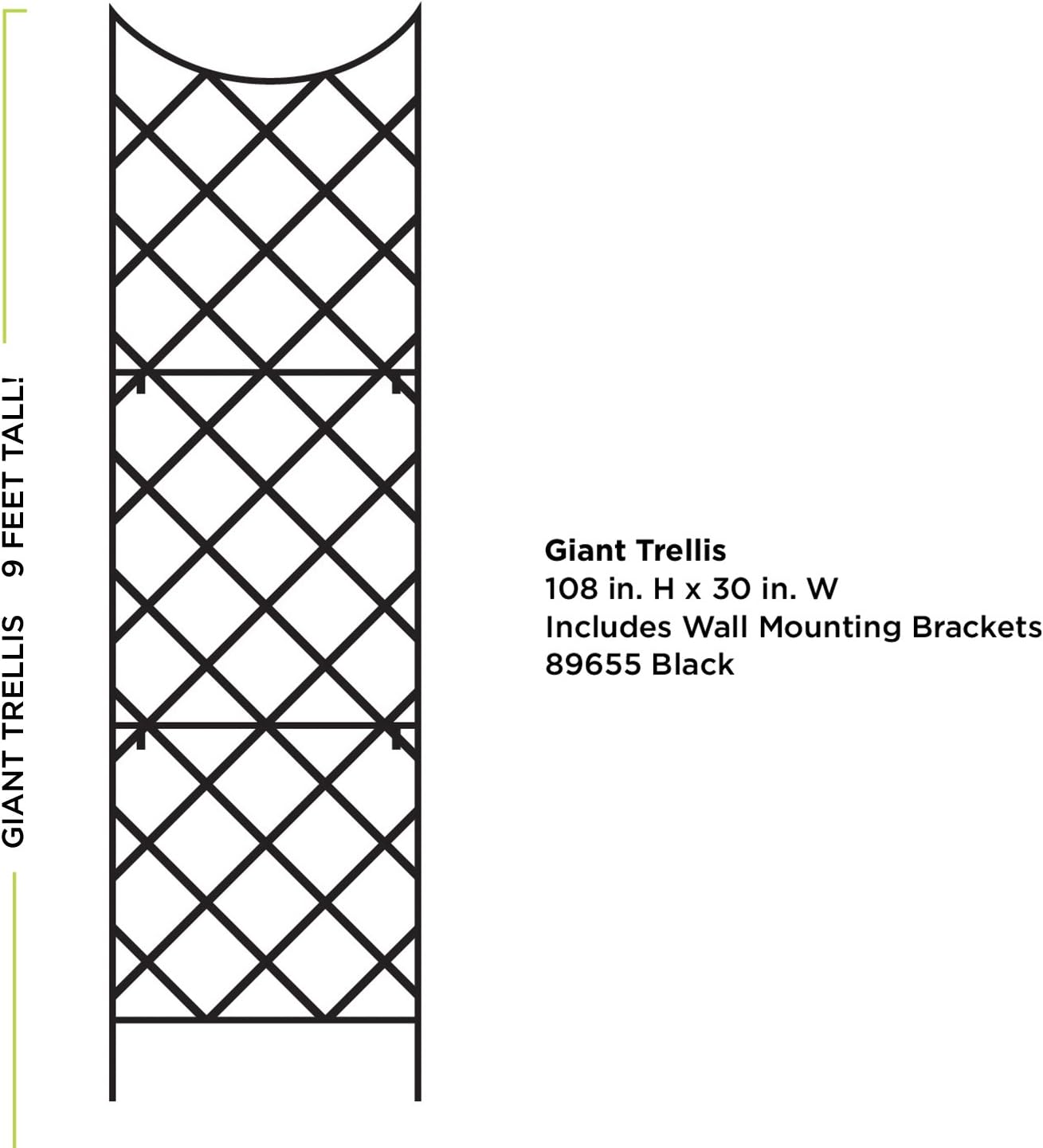 Panacea 89655 Giant Trellis, Includes Wall-Mounting Brackets, Steel, 108-Inch Height by 30-Inch Width, Black