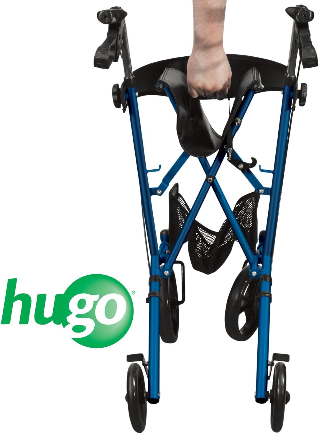 Hugo Mobility Sidekick Foldable Rollator Walker with Seat, Blueberry | Foldable Rollator with Padded Seat Offers Stable
