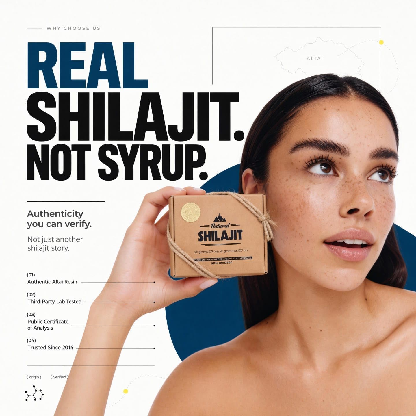 NATURAL SHILAJIT Resin (20g) – Genuine Altai Shilajit for Men & Women, DBP-Verified Bioactive Complex, Trace Minerals & Fulvic Compounds, Lab Tested