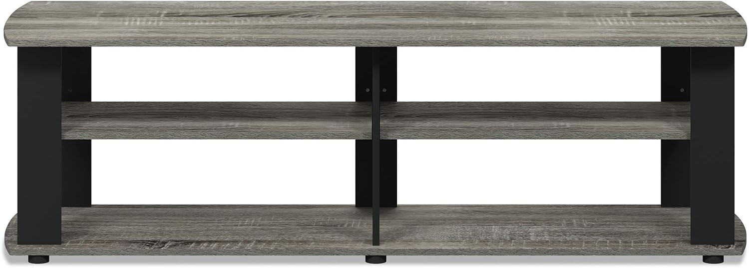 Furinno Nelly TV Stand, 3-Tier Entertainment Center with Open Shelves Storage, TV Console for TV up to 55 Inch, Soft Edges, for Living Room, Bedroom, Black