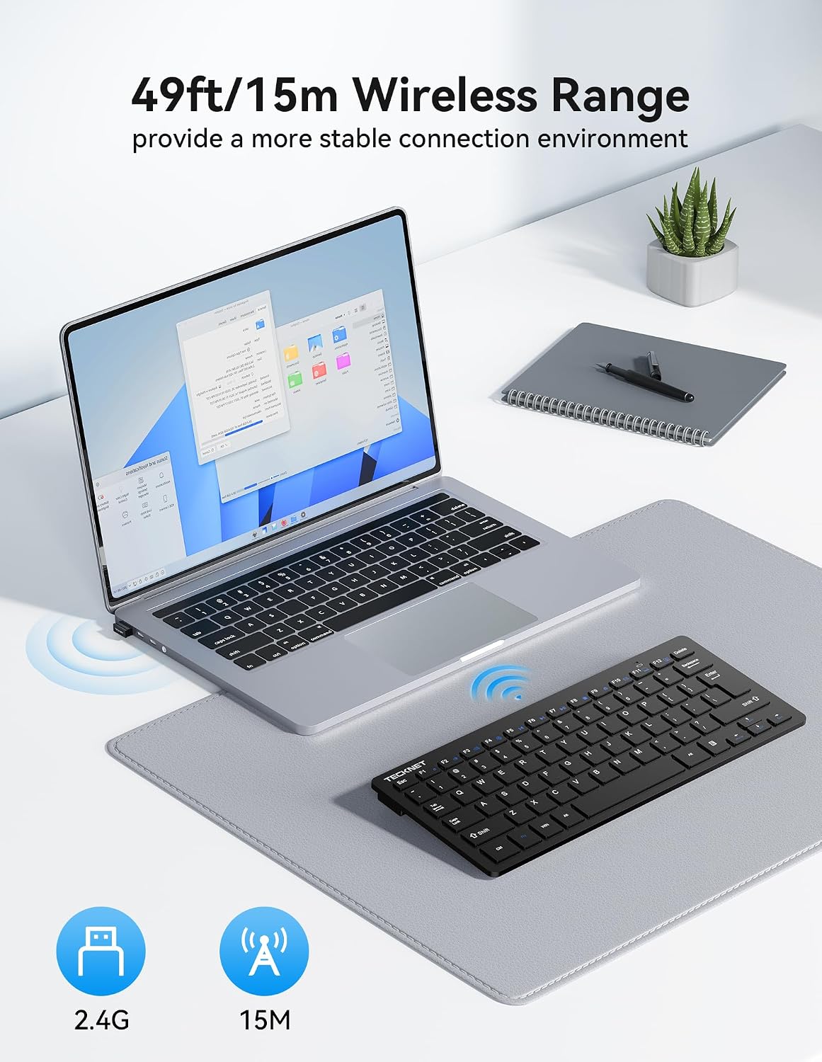 TECKNET 2.4G Wireless Keyboard - Mini Compact Keyboard with Media Hotkeys, 12-Month Battery Life, Compatible with PC, Desktop, Laptop, Smart TV - Black