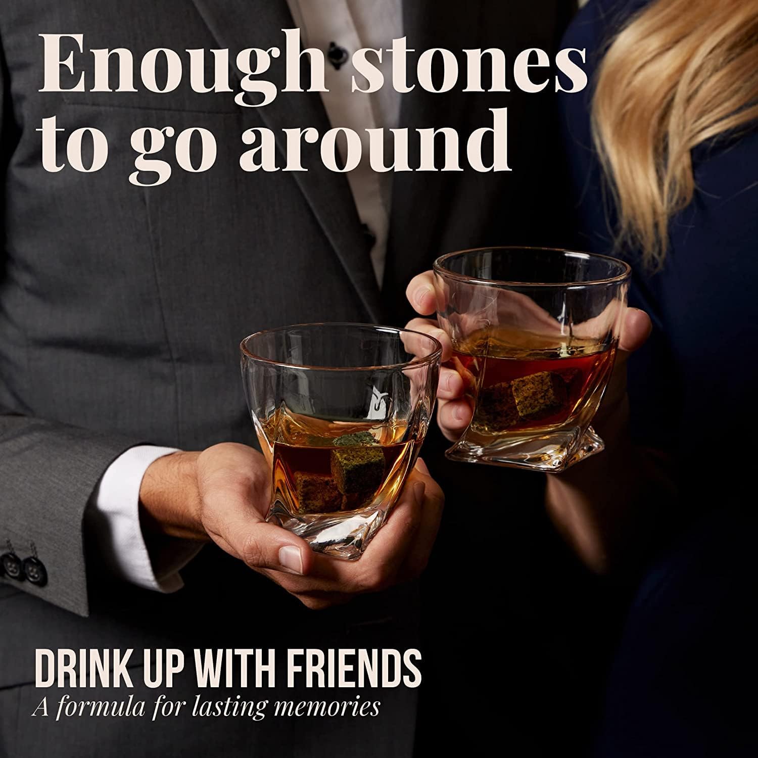 Mixology & Craft Whiskey Stones - Cube-Shaped Granite Chilling Whiskey Rocks Set of 6