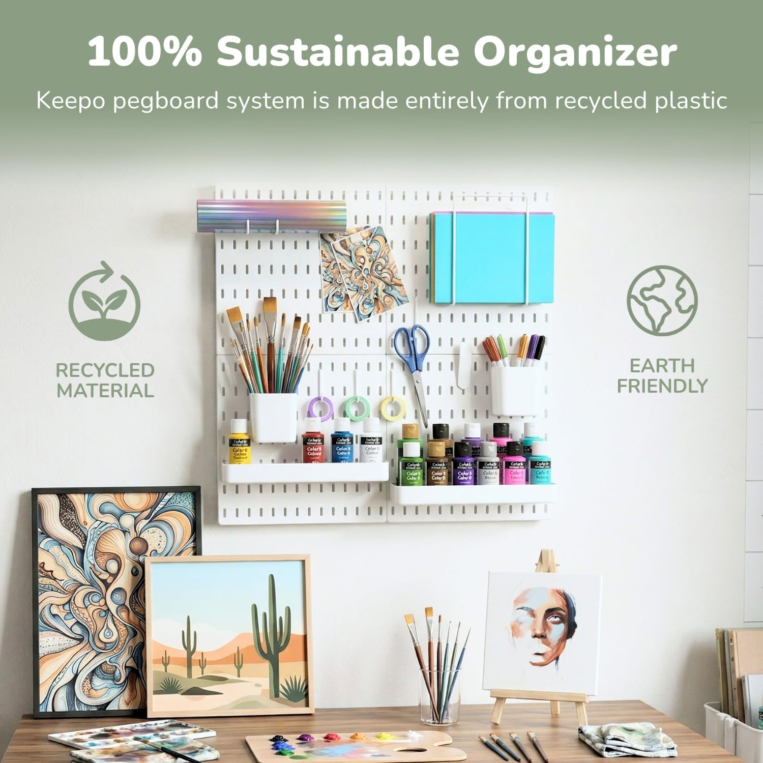 Keepo Peg Board Wall Organizer – Plastic Pegboard Panels, Modular Peg Board Storage System For Home Office, Craft Room, Gaming Setup (White