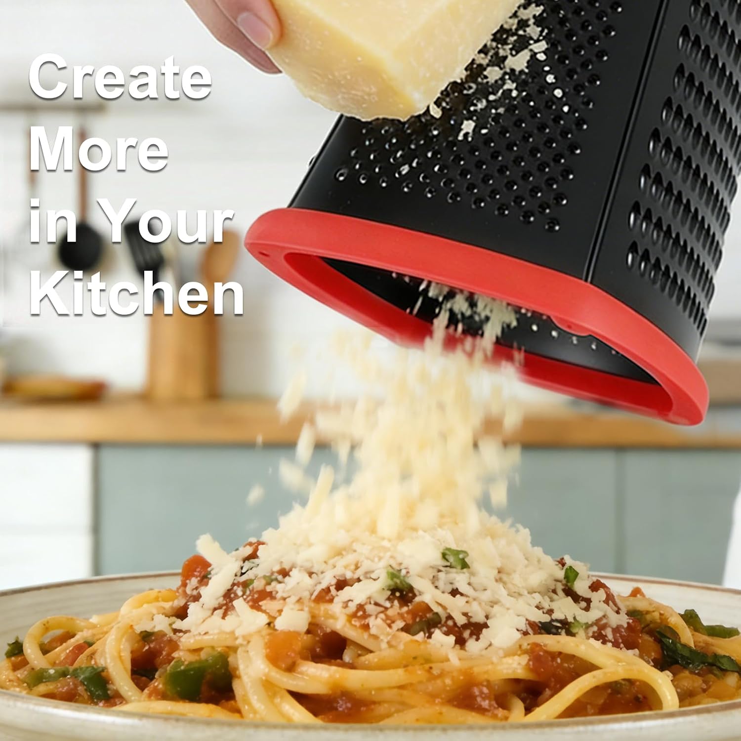 Ourokhome Cheese Grater with Handle, Stainless Steel Box Grater, 4 Side Kitchen Vegetable Shredder Slicer Zester with Container for Parmesan, Cabbage
