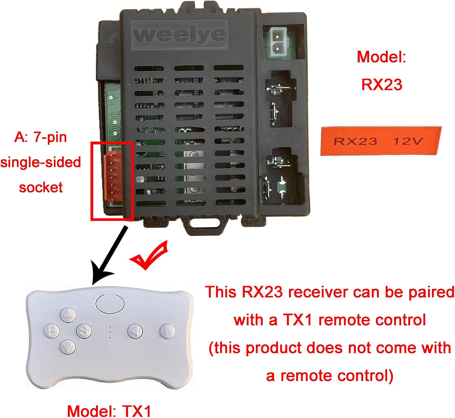 weelye RX23 12V A,7-Pin Single-Sided Socket Control Box Receiver Accessories Children Electric Ride On Cars Powered Wheel Original Replacement Parts