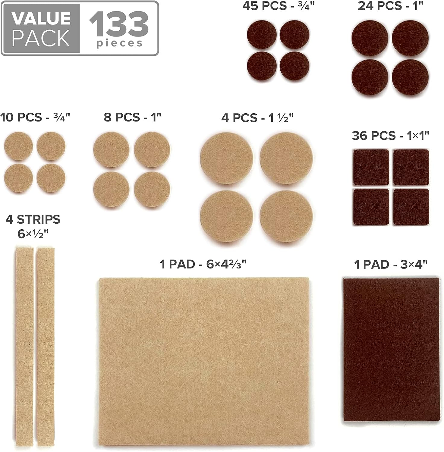 Felt Furniture Pads X-PROTECTOR 133 PCS Premium Furniture Pads - Felt Pads | Furniture Feet Wood Floor Protectors - Protect Your Hardwood & Laminate Flooring! Brown and Beige