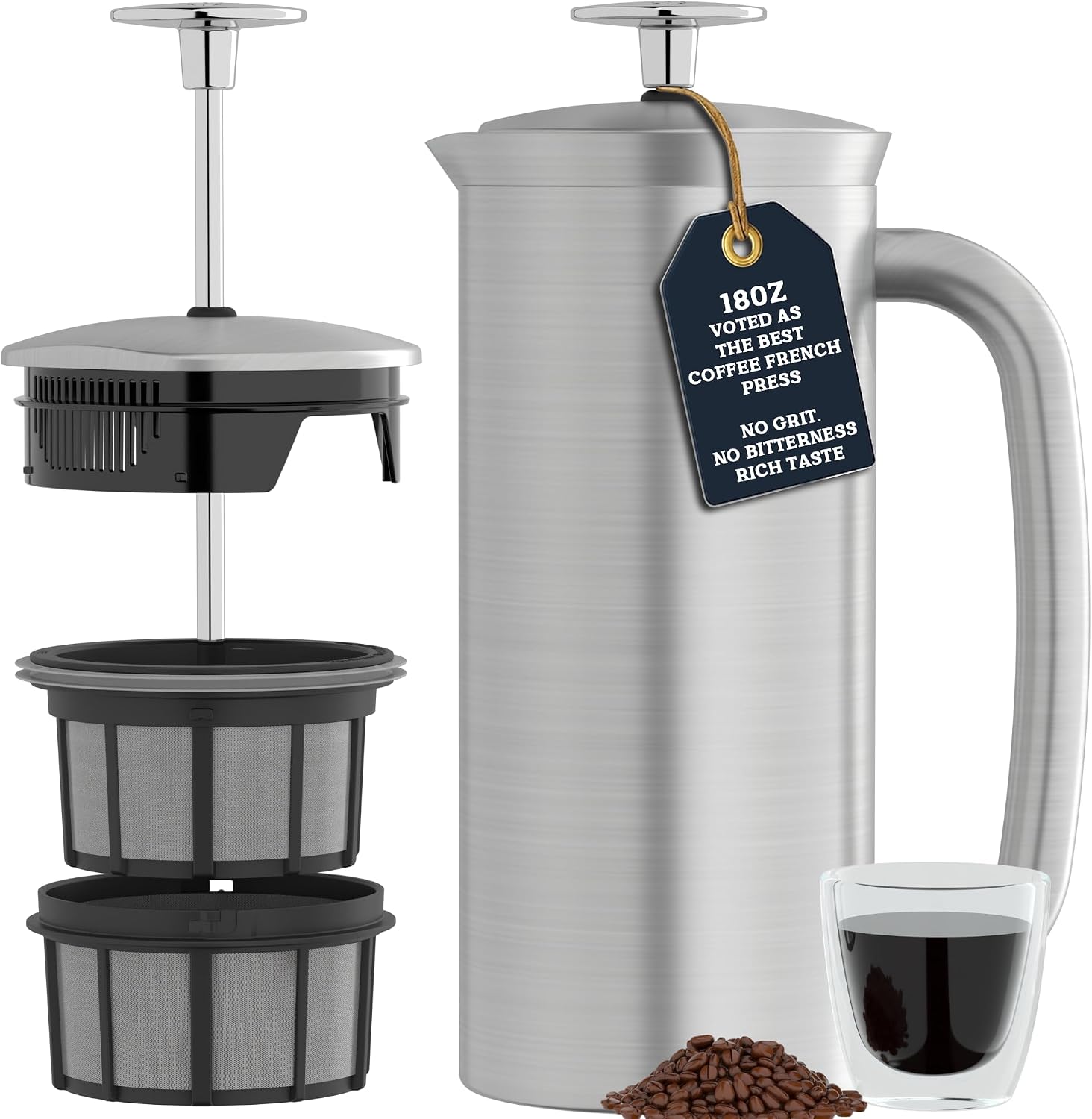 ESPRO P7 French Press, 18oz, Brushed, Stainless Steel Coffee Maker | Double Filter Coffee Press, Grit-Free Coffee, Heat Resistant Insulated tea Press, Easy Hot and Cold Coffee Brewer, Tea Brewer