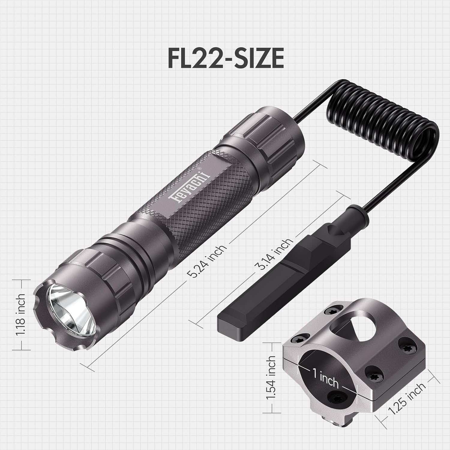 Feyachi FL22 Tactical Flashlight 1200 Lumens LED Light M Lock Rail Mount Ar Flashlight with Pressure Switch
