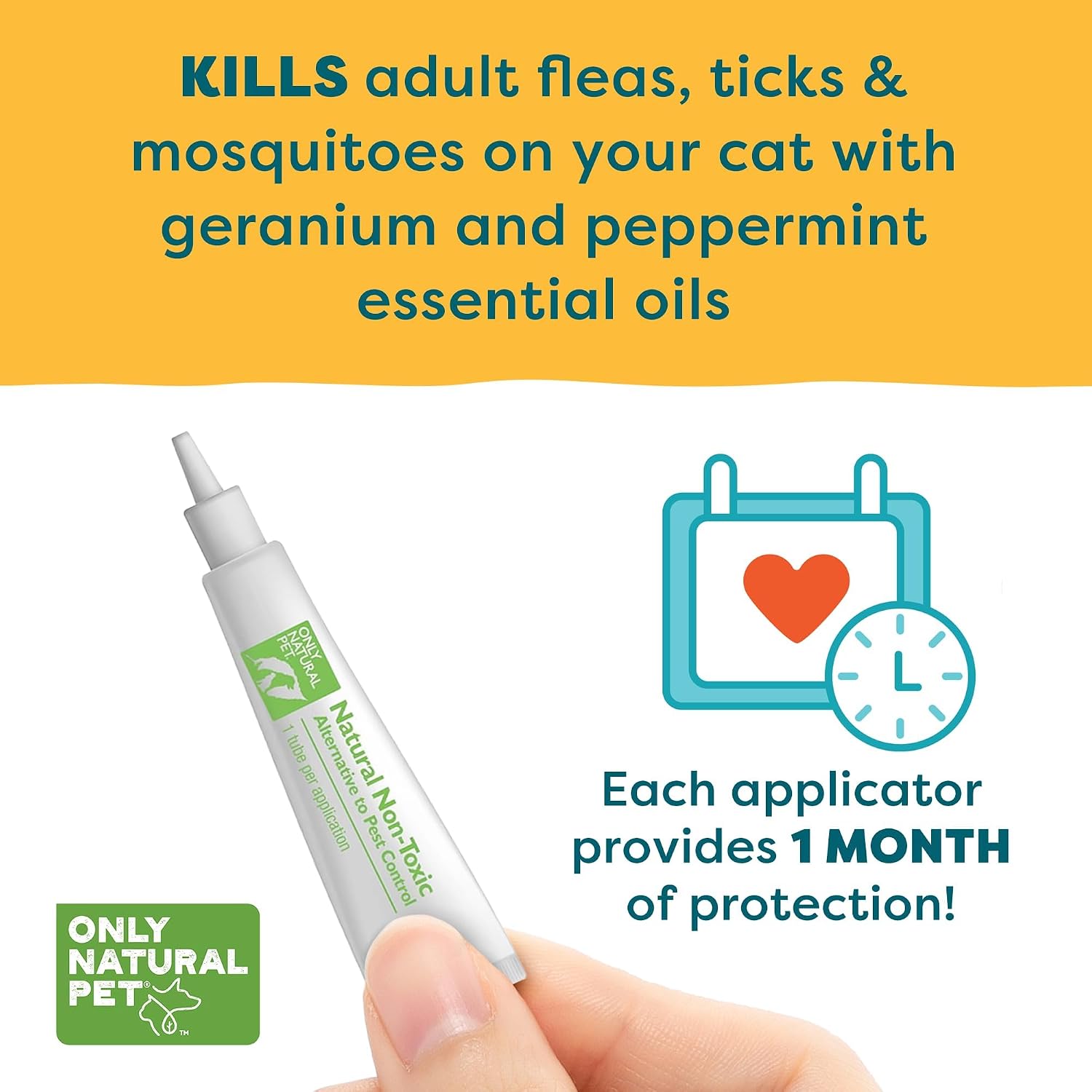 Only Natural Pet Flea and Tick Prevention for Cats - EasyDefense Flea Remedy - Natural Flea Care Control Squeeze-On Drops - Three Months Supply (1-Pack)