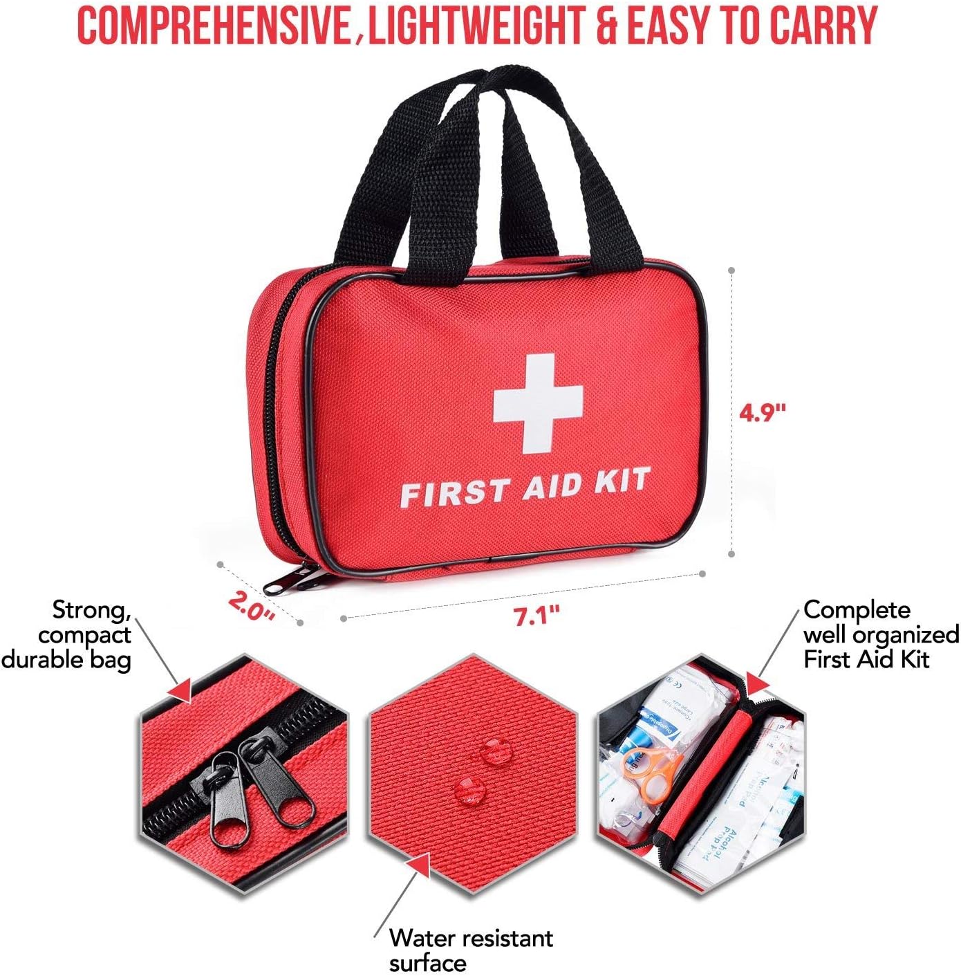 SlimK Small First Aid Kit for Car Travel & Outdoor Emergency Like Minor Cuts, Scratch