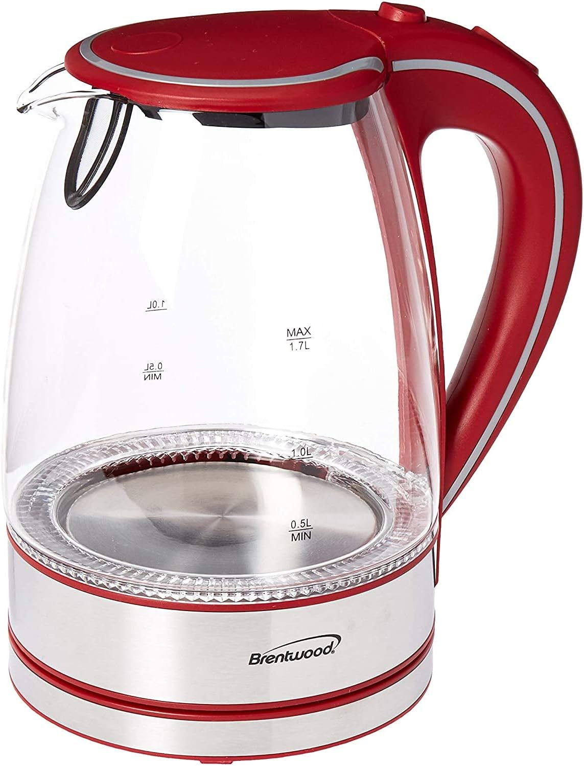 Brentwood Appliances KT-1900R Tempered Glass Tea Kettles, 1.7-Liter, Red