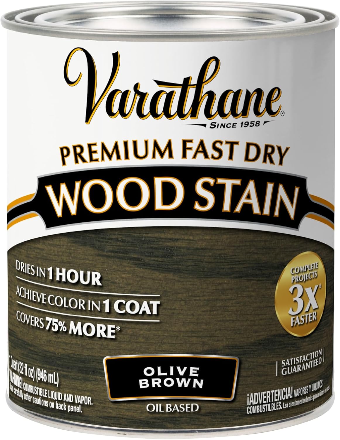 Varathane Premium Fast Dry Weathered Gray Wood Stain | Oil-Based, 1 Coat Color, 1 Hour Dry Time, Interior Wood Stain, Furniture, Cabinets, Doors, Covers Up to 275 Sq Ft, Quart