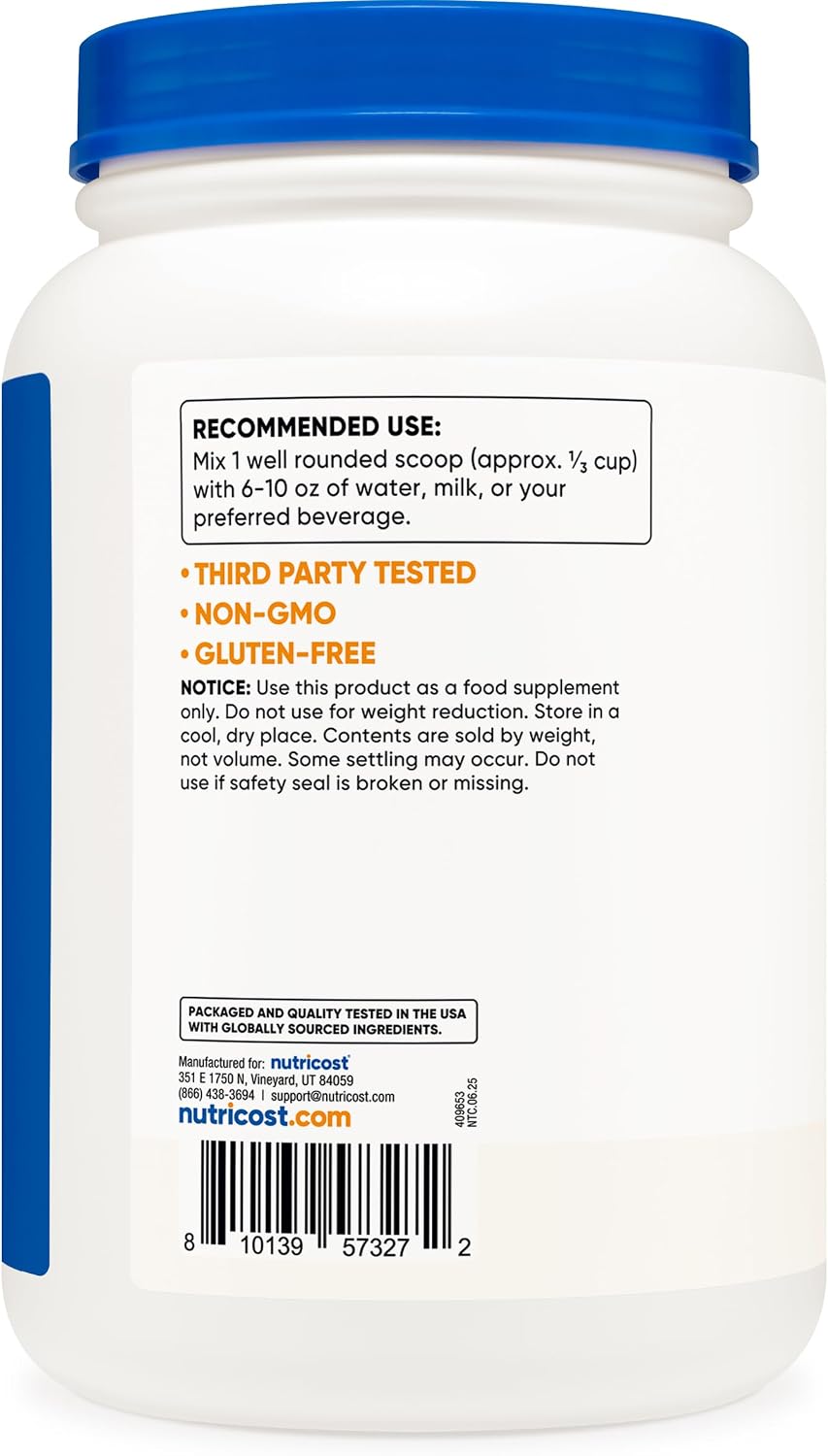 Nutricost Whey Protein Concentrate Powder (Unflavored) 2LBS, Gluten Free | GMO-Free