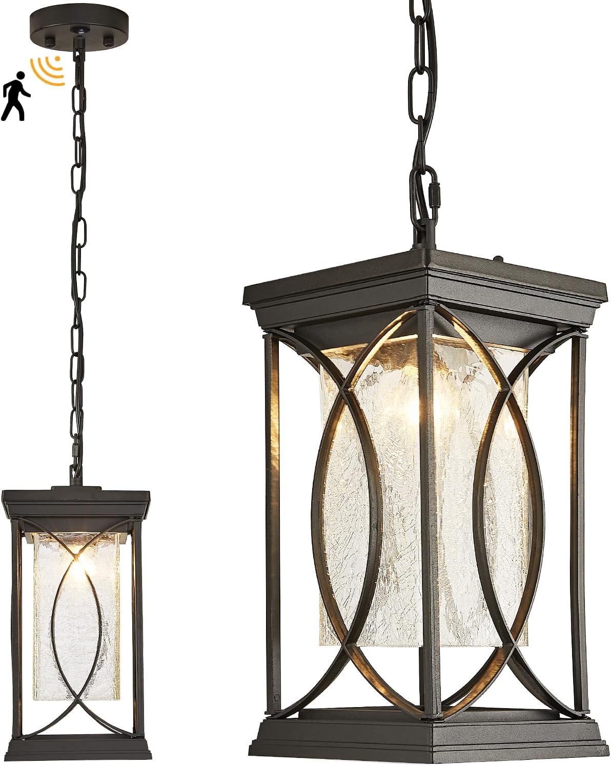 Dusk to Dawn Modern Outdoor Coach Lantern Exterior Light Fixtures Black Aluminum with Crack-Like Glass Waterproof Wall Sconce Mission Outside Light