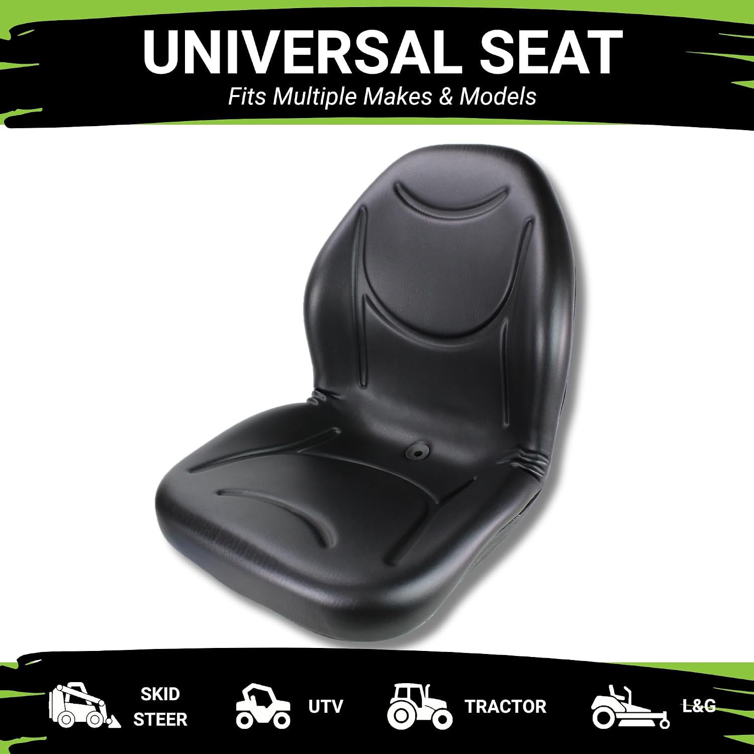 Eparts Universal Tractor Seat Replacement, Compact High Back Lawn Mower Seat, Black Forklift Seat, Central Drain Hole