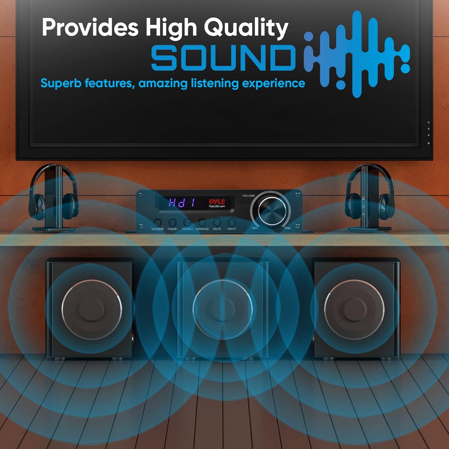 Pyle Wireless Bluetooth Home Audio Amplifier - 100W 5.1 Channel Home Theater Receiver, Surround Sound w/ HI Def In and Out, RCA In, Subwoofer Out
