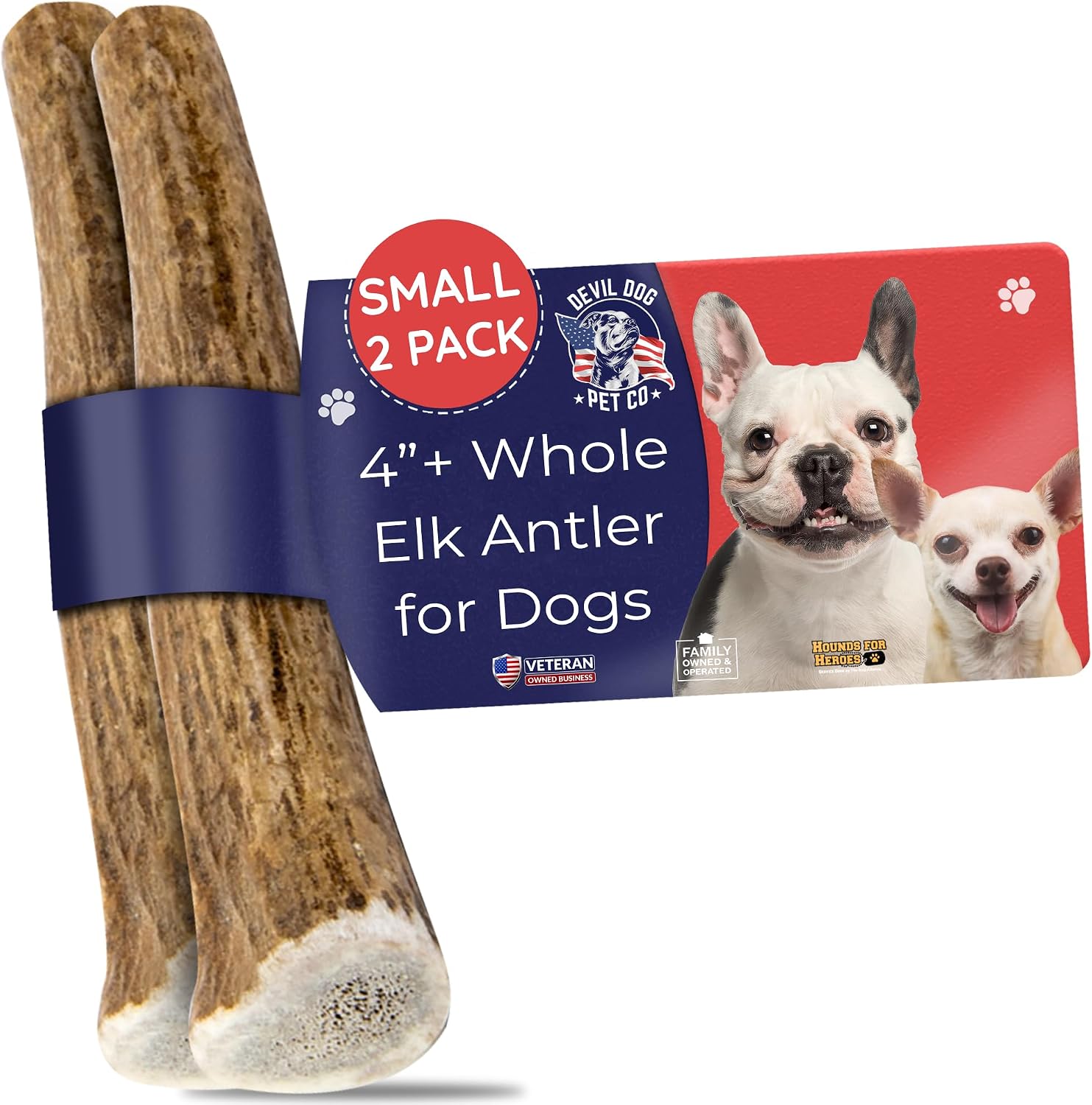 Devil Dog Pet Co Whole Elk Antlers for Dogs, Medium, Aggressive Chewers | Naturally shed Grade A Rocky Mountain elk antler, single ingredient, long lasting, 5 in+, fits breeds up to 50 lb