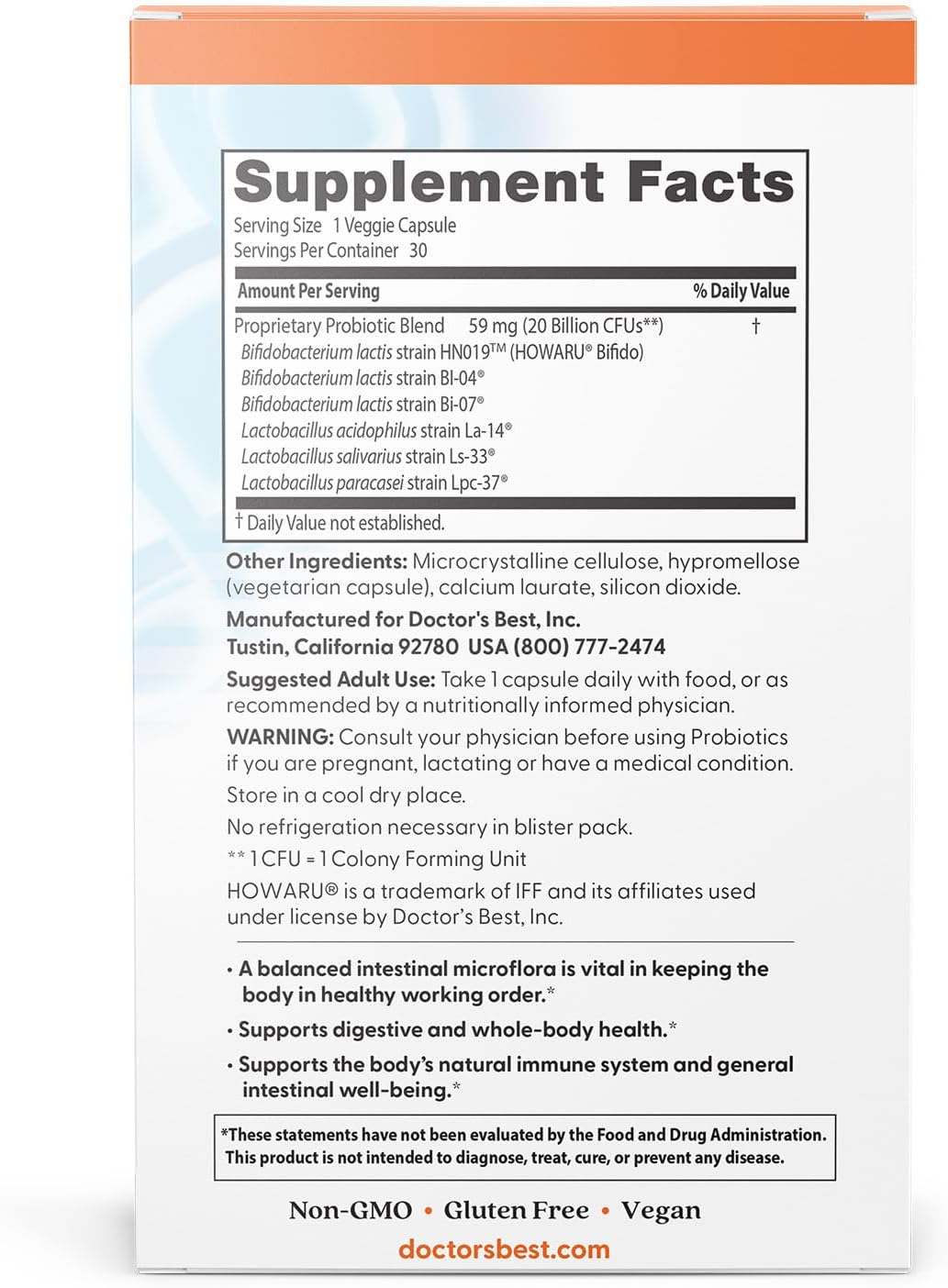 Doctor's Best Digestive Probiotic Capsules for Women & Men - Probiotics Supplement for Digestive Health, Supports Gut Health & Balanced Flora
