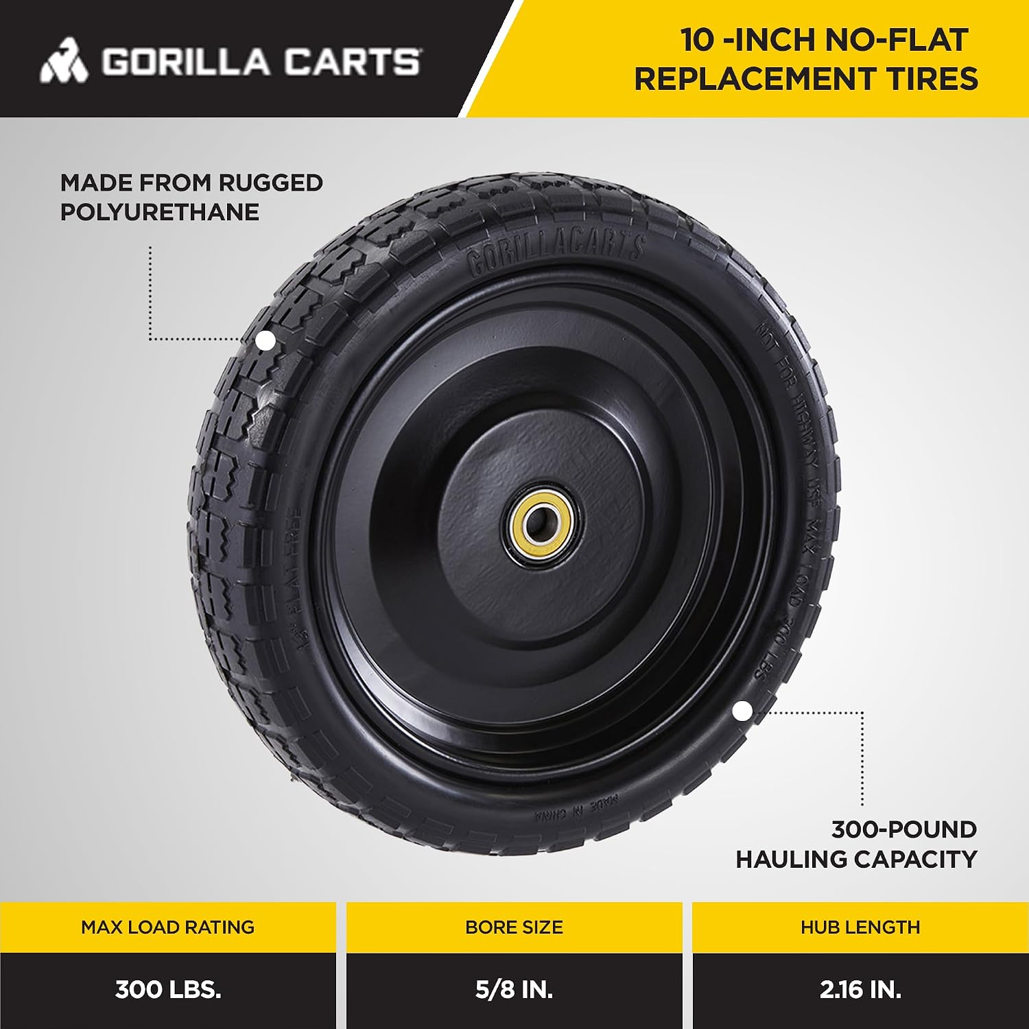 Gorilla Carts 10-Inch No-Flat Replacement Wheels, 4-Pack