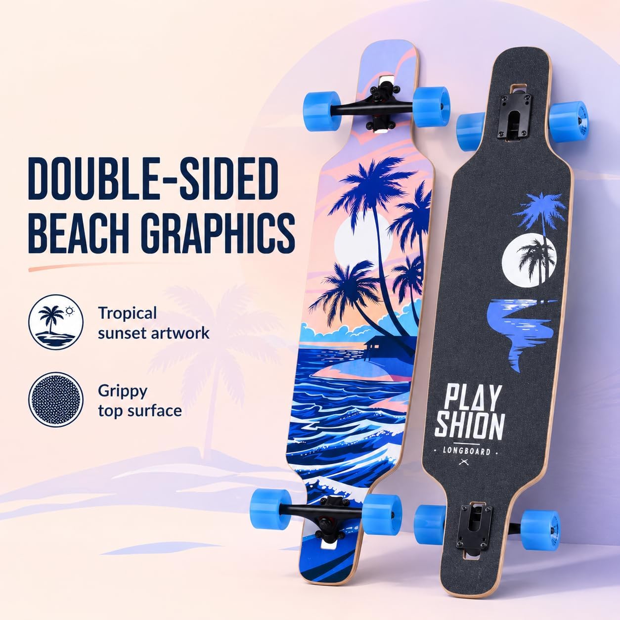 Playshion 39 Inch Drop Through Longboard Skateboard for Beginners