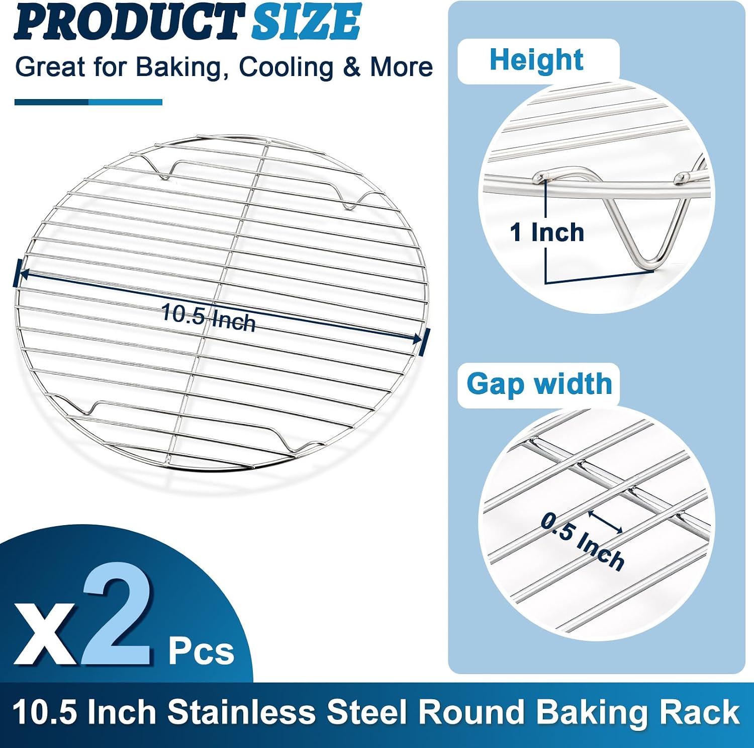 P&P CHEF 9 Inch Cooking Rack Round for Steaming Cooling, Silver, 2 Pack