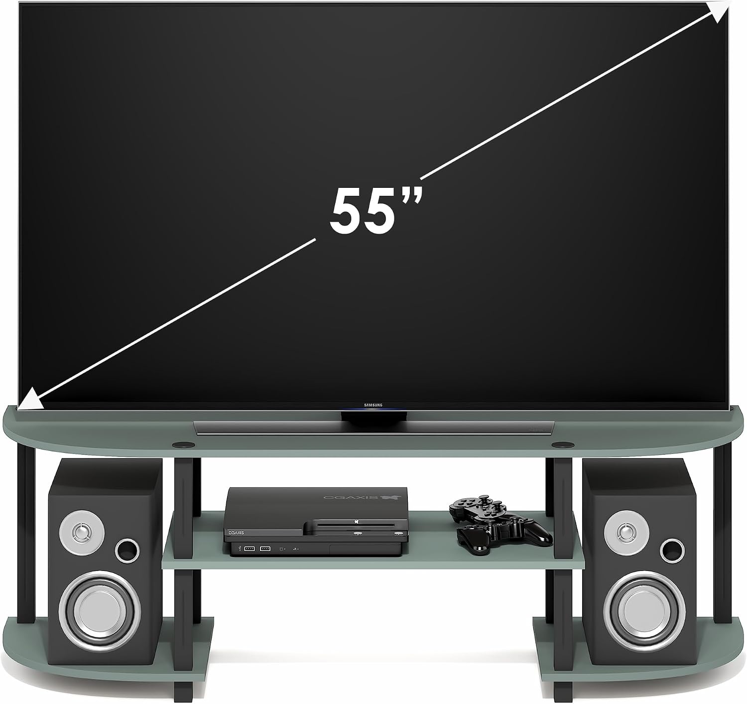 Furinno TURN-S-TUBE 3-Tier TV Stand for TVs up to 55 Inch, French Oak | Toolless Entertainment Center with Open Storage Shelves, Media Console Table with Soundbar Shelf for Living Room, Bedroom