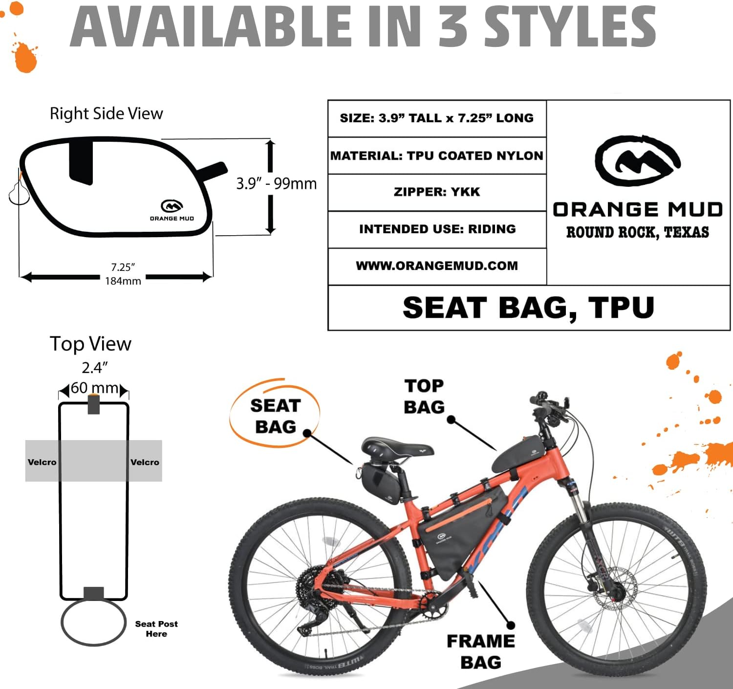 Orange Mud Waterproof Bike Frame Bag TPU Triangle Storage Bag