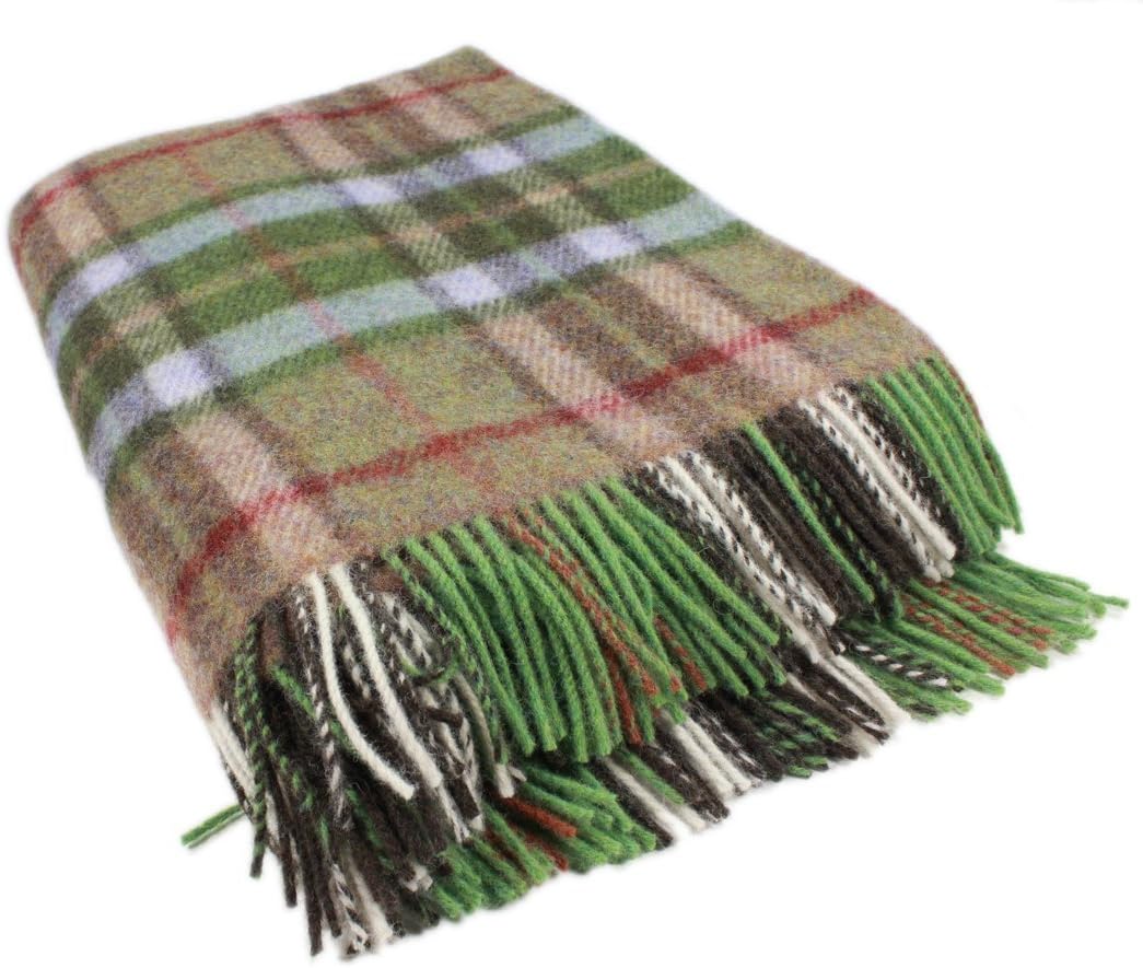 Biddy Murphy Irish Wool Blanket 54" x 72" Fringed 100% Wool Throw Blanket Green Plaid Made in Ireland