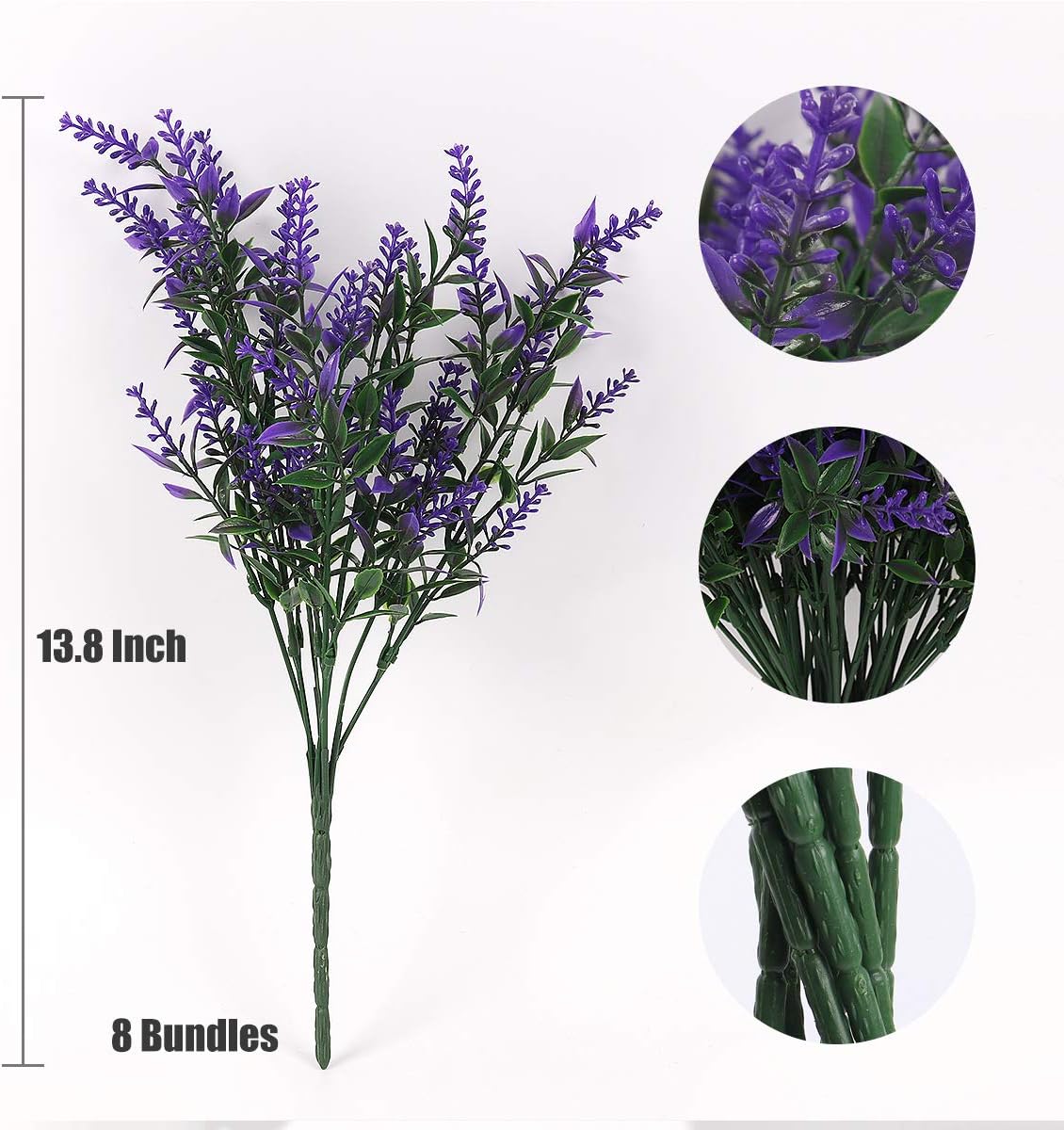 RECUTMS Artificial Greenery Lavender Fake Shrubs Flowers 8 Pcs UV Resistant
