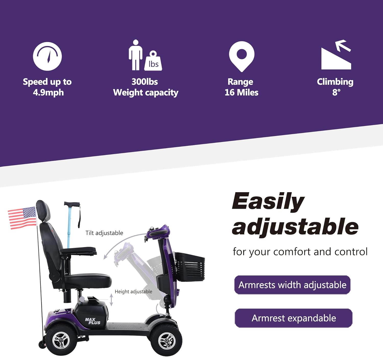 MetroMobility 15-25Miles 330lbs Electric Mobility Scooters for Seniors Blue
