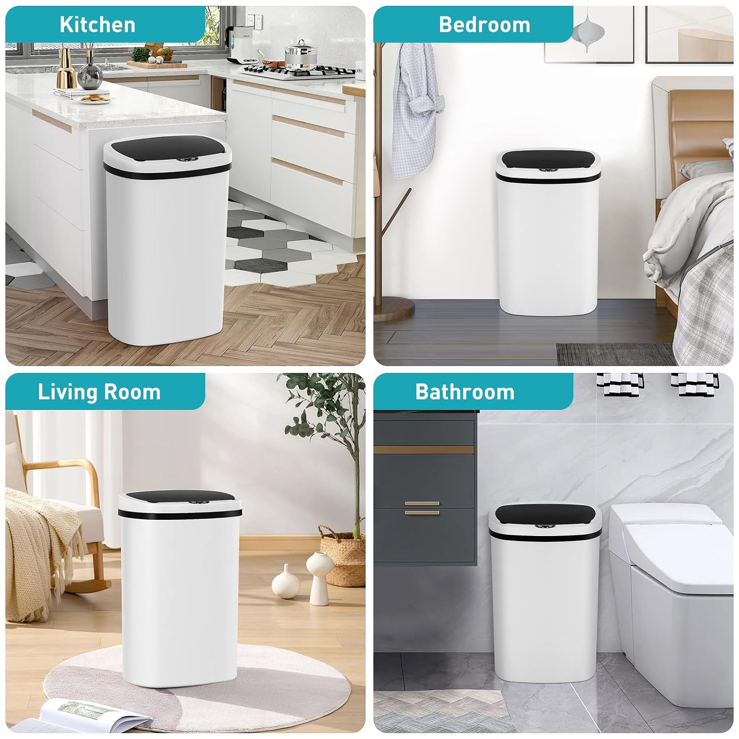 13 Gallon Touch-Free Automatic Stainless-Steel Trash Can Garbage Can Metal Trash Bin with Lid for Kitchen Living Room Office Bathroom, Electronic Motion Sensor Automatic Closure & Opening