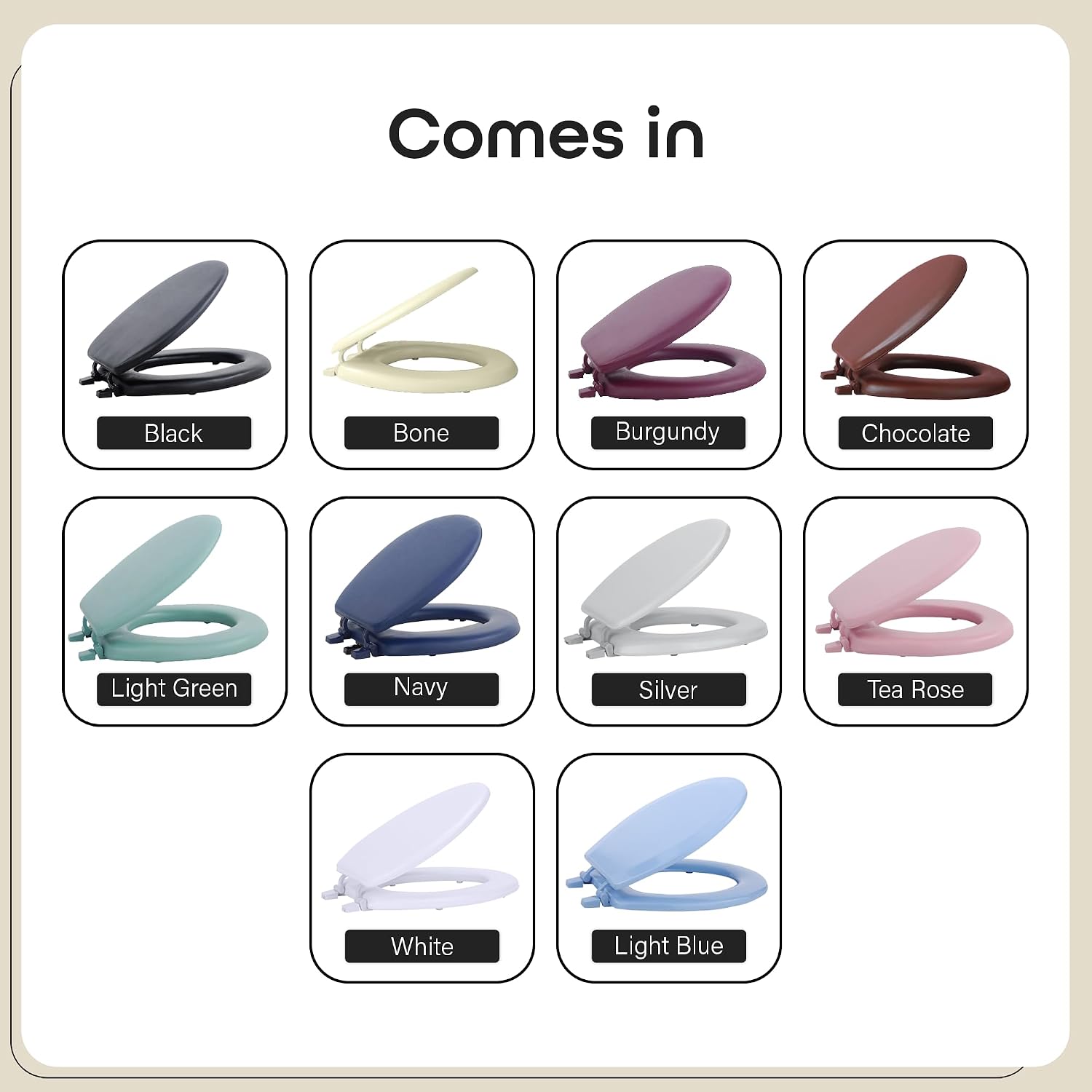 Soft Elongated Vinyl Toilet Seat, Black - 19 Inch Soft Vinyl Cover with Comfort Foam Cushioning - Fits All Elongated Size Fixtures - Easy to Install Fantasia by Achim Home Decor