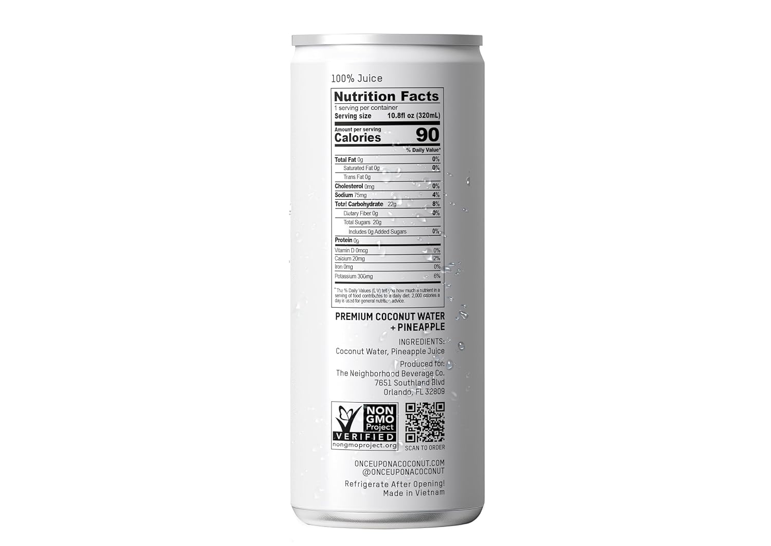 Once Upon a Coconut Premium Coconut Water - Low Calorie All-Natural Drink with Electrolytes - Non-GMO - Gluten-Free - 10.8 Fl Oz (Pack of 12)