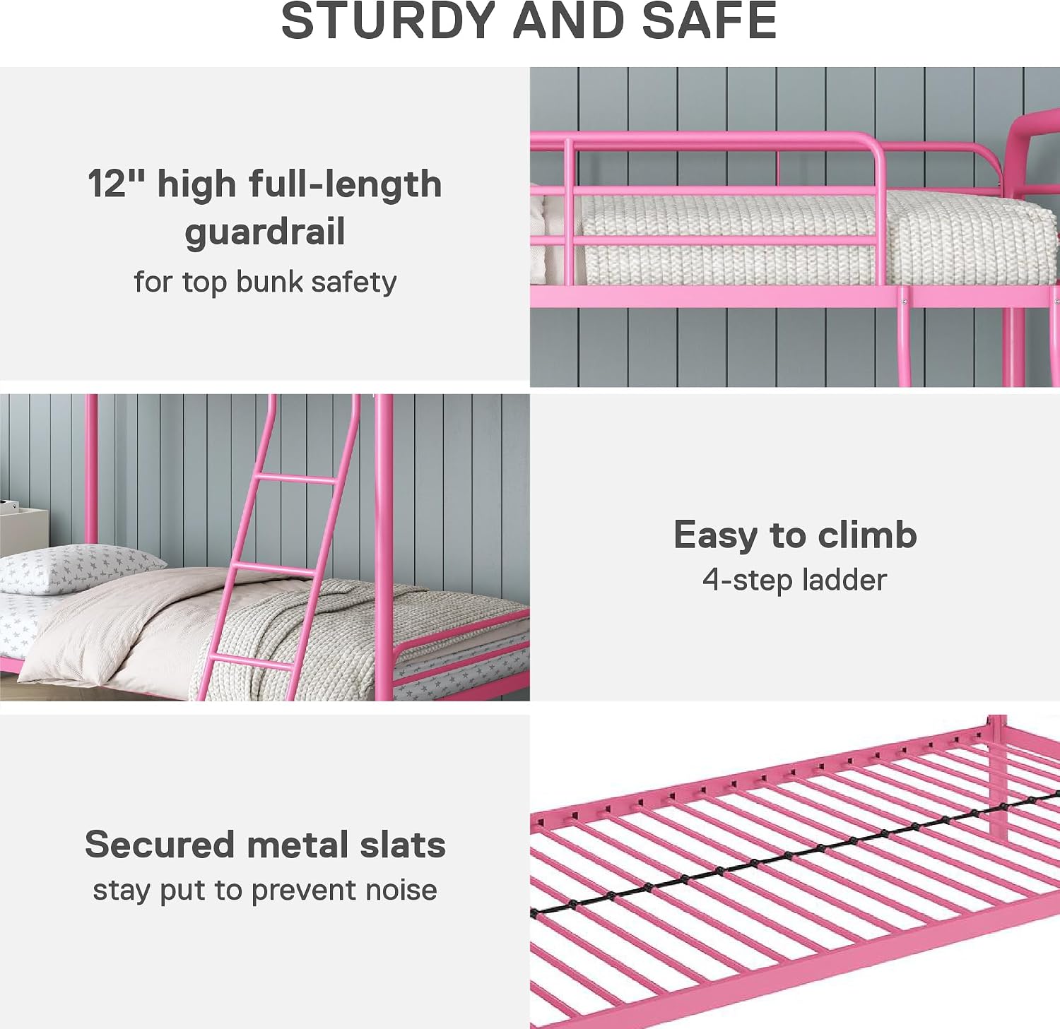 DHP Twin-Over-Futon Convertible Couch and Bed with Metal Frame, Ladder and Guardrails - Black