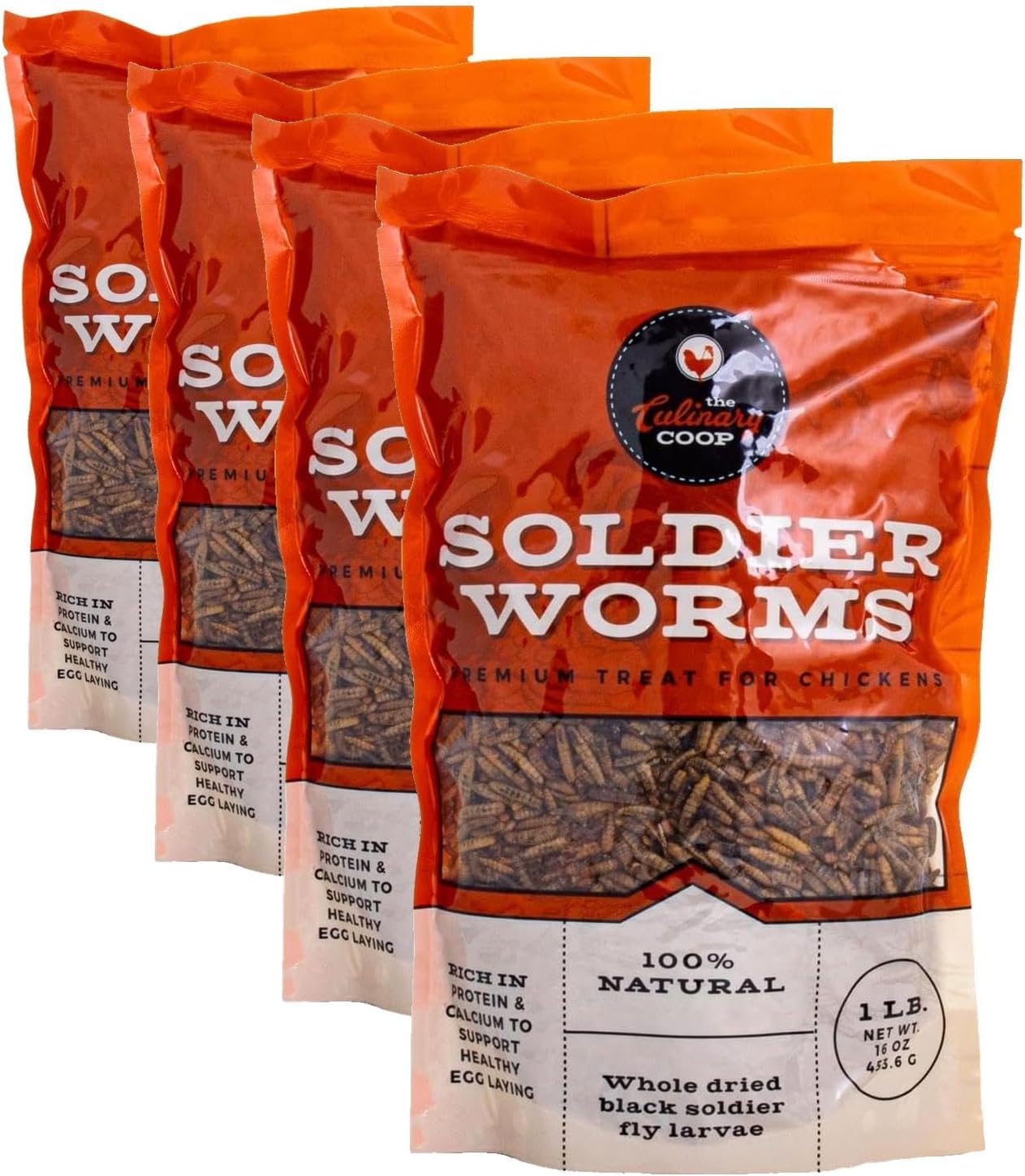 Fluker's Culinary Coop Premium Chicken Treats, Dried Soldier Worms, Packed with Protein and Calcium, 100% Natural Rich Grubs for Chicken, Backyard Birds, and Reptiles, 16 oz