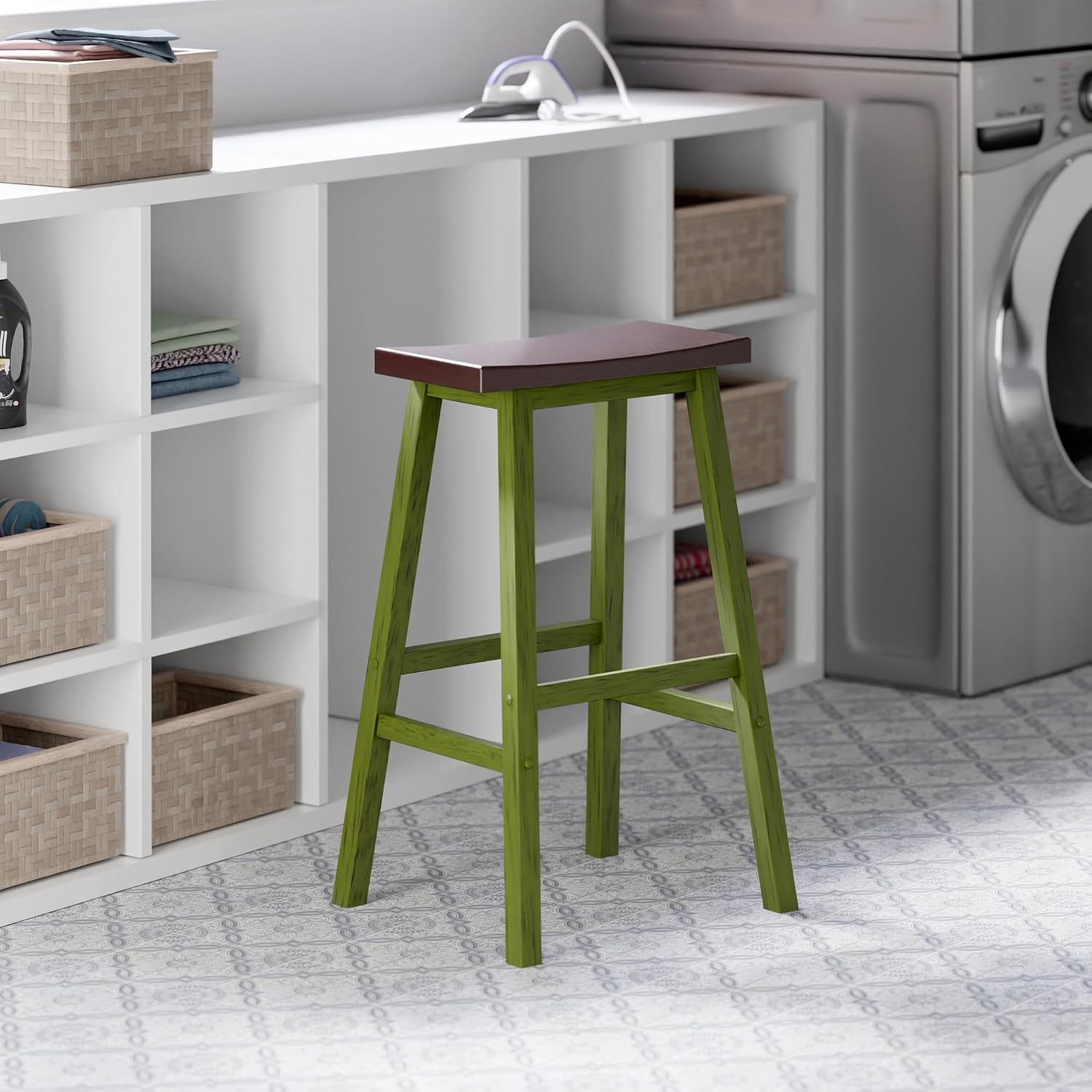 Winsome Satori Saddle Seat Counter Stool, Walnut, 24" | Classic Backless Bar Chairs for Kitchen & Dining Room Seating, Timeless Essential Furniture for Home, Dorm, Apartments
