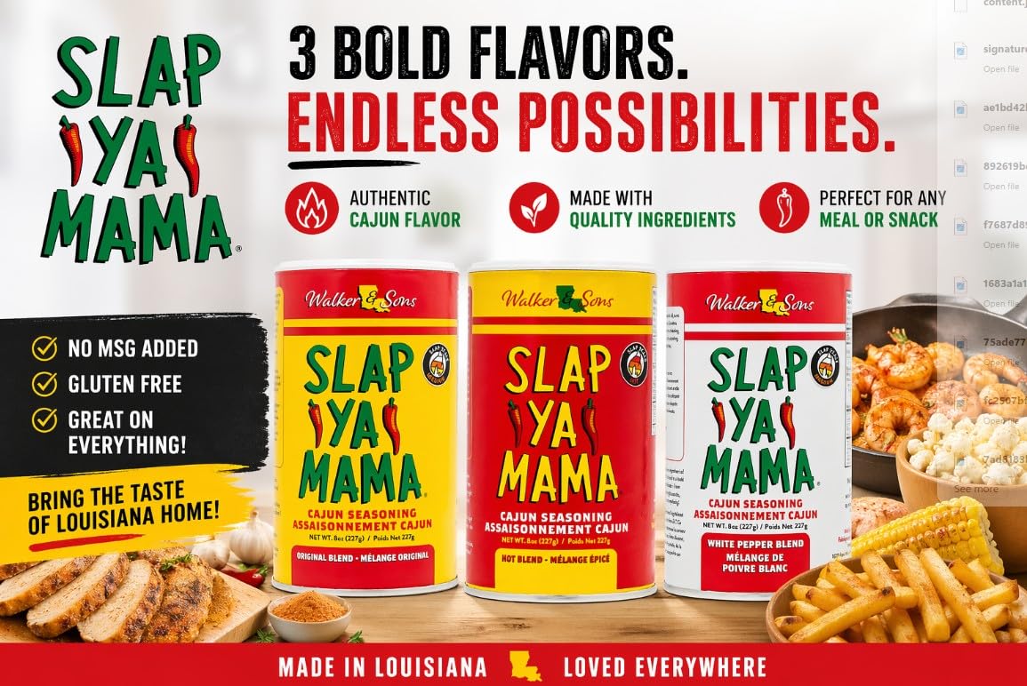 Slap Ya Mama Cajun Seasoning from Louisiana, Hot Blend, No MSG and Kosher, 8 Ounce Can | one 8 oz canister of Hot Blend Cajun seasoning for chicken, seafood, vegetables, grilling, and everyday meals.